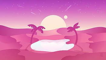 Palm Trees Desert Moon Purple Sky Background Minimalism HD wallpaper