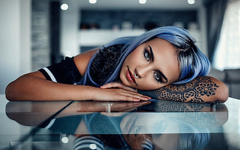 Beauty, blue, model, tattoo, girl, alessandro di cicco, woman HD wallpaper