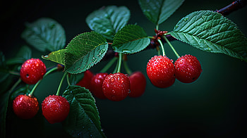 Red roses under blue sky, food, cherry, fruit, cuisine, scenery HD wallpaper