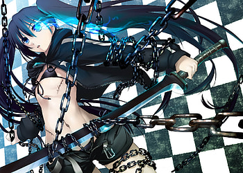 BRS, blue eyes, anime, other, black rock shooter, scar, chains, katana HD wallpaper