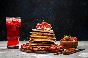strawberry, food, pancake HD wallpaper