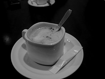 Cup of hot chocolate, white, black, chocolate, cup, spoon, drink HD wallpaper