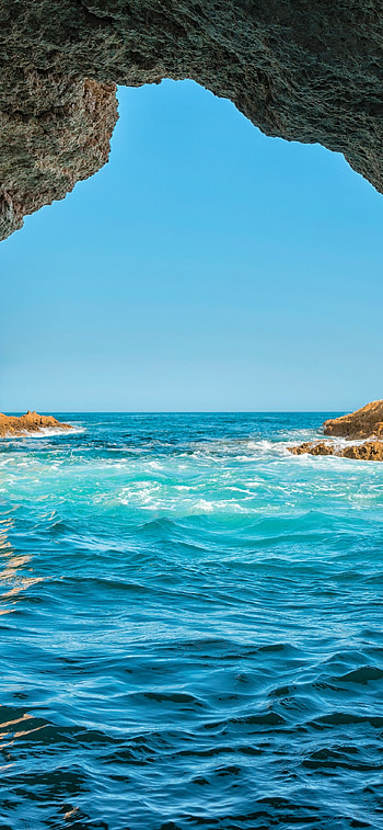 Ocean Cave in Portugal, horizon, nature, cave HD phone wallpaper