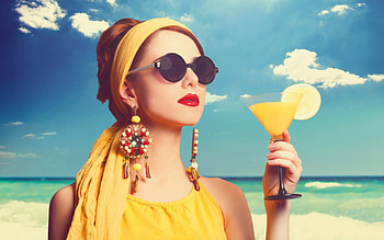 Summer, cocktail, woman, beach HD wallpaper