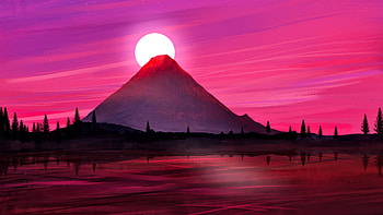 Japan mountain, silhouette, minimal, art HD wallpaper