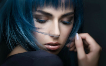 Beauty, blue, model, face, girl, woman, hand HD wallpaper