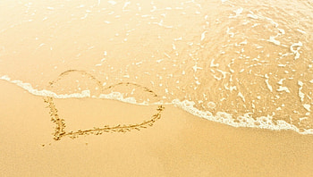sea, sand, love, heart, beach HD wallpaper