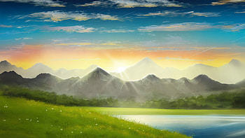 Majestic Mountains In The First Light, nature, sunset, clouds, mountains, artist, artwork, art, digital-art, artstation HD wallpaper