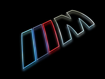 BMW M Logo as a colorful silhouette rendering with a glow against a shiny black surface HD wallpaper