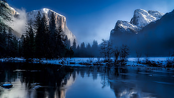 Frozen Lake, night, trees, lake, mountain HD wallpaper
