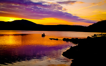 The Whitingham Epiphany, colors, peaceful, beautiful, kayaker, serene, lakes, clouds, nature, waters, sky, mountains, calm, stunning HD wallpaper