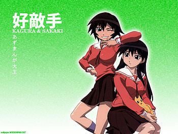 Rivals, two, azumanga, 2, cute, bg, paper, anime, daiho, green, girls, wall HD wallpaper