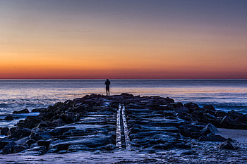 Nature, Sea, Shore, Bank, Evening, Human, Person HD wallpaper