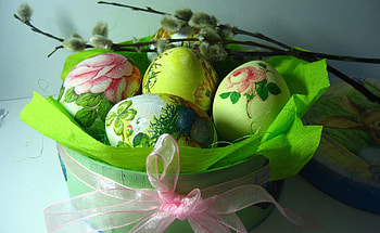 Holidays, Eggs, Easter, Holiday, Box, Bow, Tape, Spring, Pussy Willow, Verba HD wallpaper