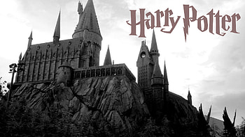 Harry Potter with logo and Hogwarts HD wallpaper