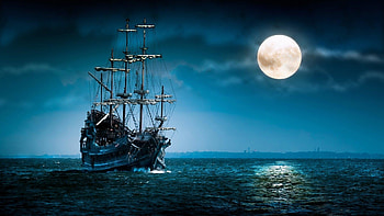 Sailboat-sea-moon-ship-boat-ocean-night-mood- HD wallpaper