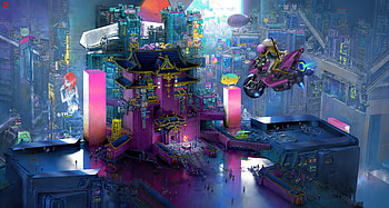 Miaow City 2 Night, artist, artwork, digital-art, artstation HD wallpaper