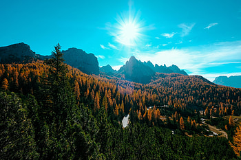 Nature, Trees, Mountains, Autumn, Sun, View From Above, Beams, Rays HD wallpaper