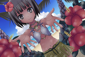 give me a Hug, sexy, hot, cute, beautiful, beauty, beach, anime girl, taka tsmix, short hair, trees, flowers, tagme, loli HD wallpaper