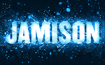 Happy Birtay Jamison, , blue neon lights, Jamison name, creative, Jamison Happy Birtay, Jamison Birtay, popular american male names, with Jamison name, Jamison HD wallpaper