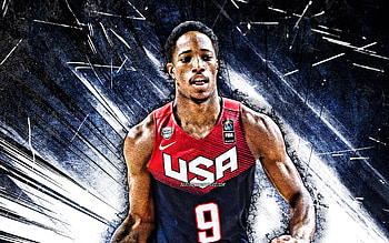 DeMar DeRozan, grunge art, USA Basketball Mens National Team, DeMar Darnell DeRozan, basketball, US mens national basketball team, blue abstract rays, DeMar DeRozan HD wallpaper