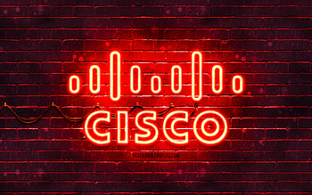 Cisco red logo, , red brickwall, Cisco logo, brands, Cisco neon logo, Cisco HD wallpaper