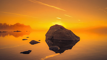 Sunset Rock Formation Pristine Water Reflection, dreams, sunset, stone, reflection, water, nature HD wallpaper