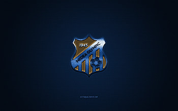 Olympique de Medea, Algerian football club, blue logo, blue carbon fiber background, Ligue Professionnelle 1, football, Medea, Algeria, Olympique de Medea logo HD wallpaper