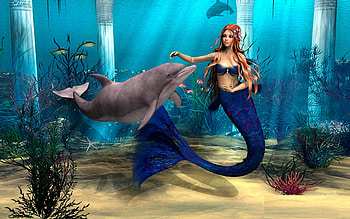 Mermaid and Dolphin, underwater, girl, digital, art HD wallpaper
