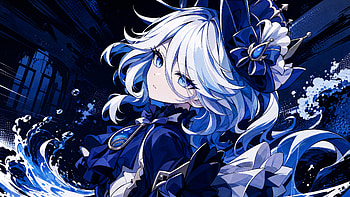 Furina: Ocean Empress, Furina (Genshin Impact), Anime Girl, White Hair, Blue Eyes, Water HD wallpaper
