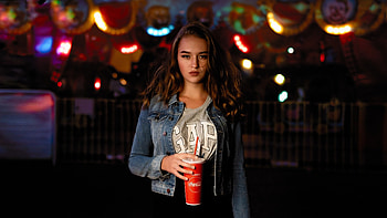 Jeans jacket, girl model, night party, pretty HD wallpaper