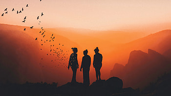 Sunset, silhouette, fun with friends, outdoor HD wallpaper