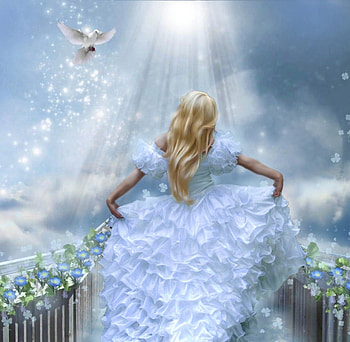 Magical..., blue, flounces, dove, sparkling, flowers, girl, dress HD wallpaper