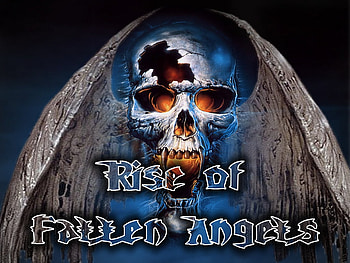 Rise of Forgotten Angels, wings, fangs, glowing, logo, skull, eyes, vampire HD wallpaper