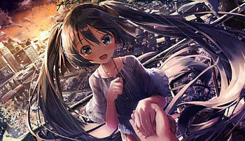 18, anime girl, anime, cute, happy, black hair, dress HD wallpaper