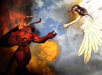 Angel & Devil, white, red, devil, bad, angel, good HD wallpaper