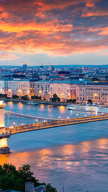 Hungary travels, River bridge lights, Reflection architecture HD phone wallpaper
