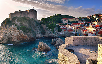 Dubrovnik fortress, Croatia bay, Evening coast, Mediterranean sea HD wallpaper