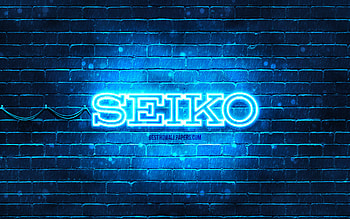 Seiko blue logo, , blue brickwall, Seiko logo, brands, Seiko neon logo, Seiko HD wallpaper