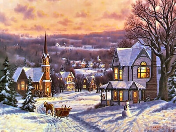 Christmas Village, Painting, Winter, Village, Christmas HD wallpaper