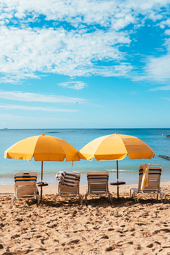 Beach umbrella graphy, Sun-soaked retreat, Coastal bliss, Nature's shade HD phone wallpaper