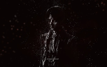 Levi Ackerman, Attack on Titan, white glitter art, black background, Levi Ackerman character, Attack on Titan characters, Levi Ackerman Attack on Titan HD wallpaper
