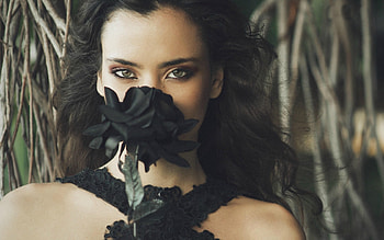Beauty, rose, black, model, flower, face, girl, woman HD wallpaper