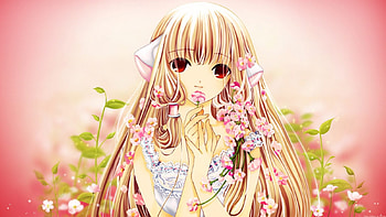 Happy, girl, pink, flowers, anime HD wallpaper