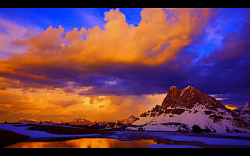 Snowy Mountain, clouds, nature, now, lake, sunset, mountain HD wallpaper