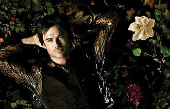 Ian Somerhalder as Damon, white, black, ian somerhalder, man, tv series, damon, fantasy, flower, green, red, actor, vampire diaries, water HD wallpaper