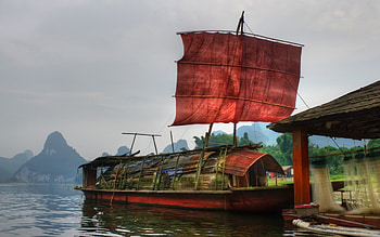 a decrepit chinese sailboat r, river, boat, sail, r, oriental, dock HD wallpaper