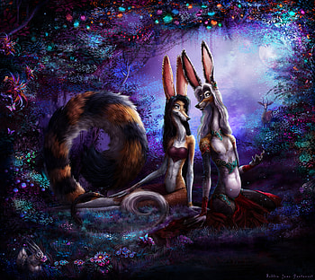 The prince and the poor girl, blue, purple, bjpentecost, fantasy, couple, luminos, creature, forest HD wallpaper