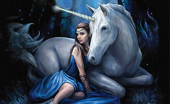 Beautiful Friends, blue, art, girl, beautiful, serene, nice, woman, digital, fantasy, pretty, unicorn, lovely, female HD wallpaper