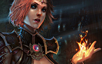 Sorceress, pendant, pink, magic, fantasy, girl, fire, woman HD wallpaper